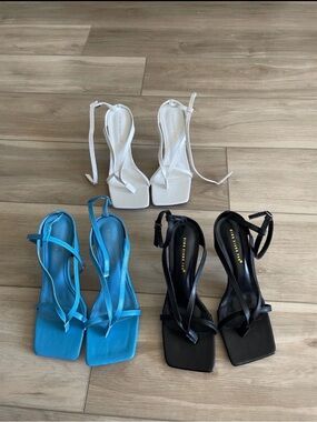 Square-Toe Strappy Sandals - White, Blue, Black